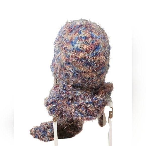 Hand Crafted 2pc set Scarf & winter hat Nylon Fuzzy Multicolor Handmade Crochet - Picture 8 of 17